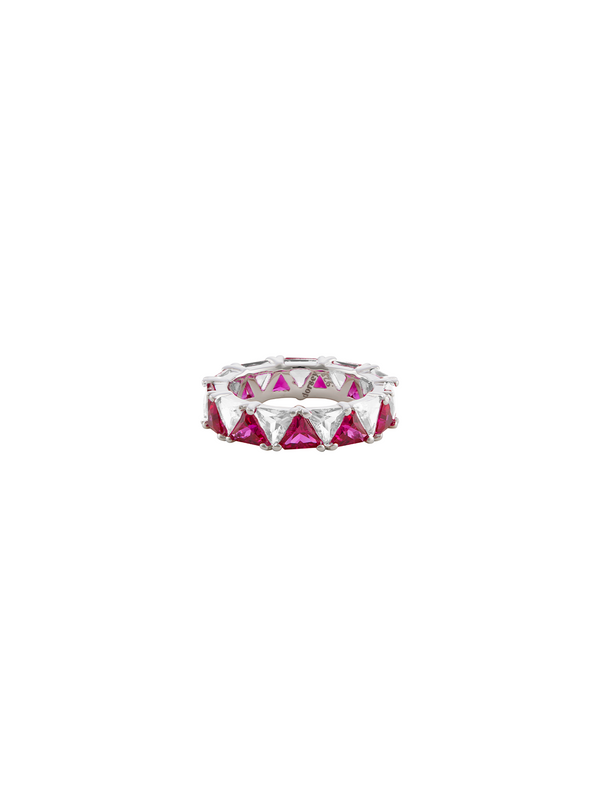 THEODORA DOUBLE TRILLION, LAB-GROWN WHITE AND RED SAPPHIRE RING
