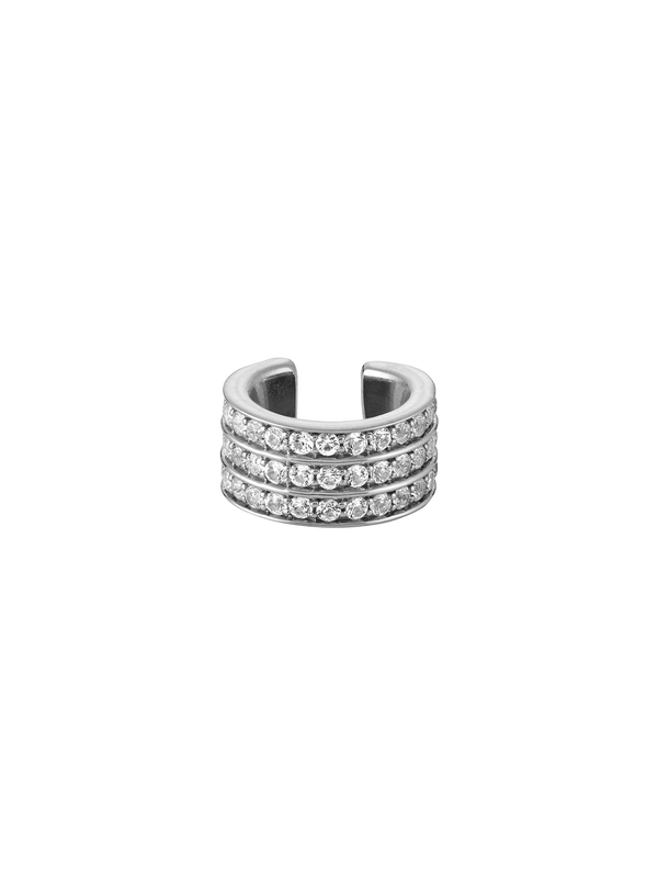 TRIPLE ROW LAB-GROWN WHITE SAPPHIRE EAR CUFF, SILVER