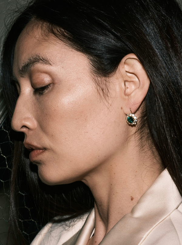 GWEN, LAB-GROWN EMERALD GOLD DROP EARRINGS