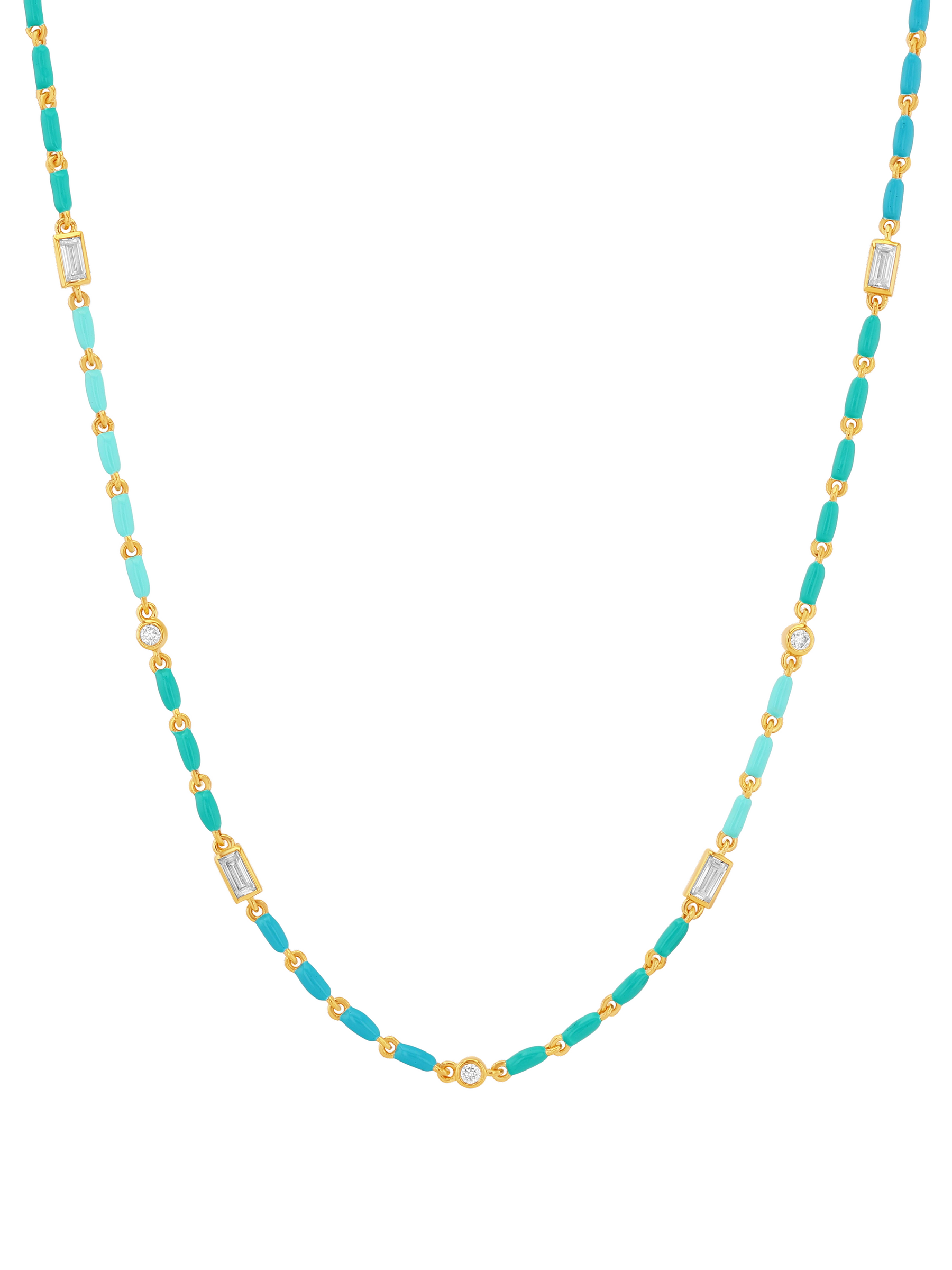 ENAMEL MOISSANITE NECKLACE IN AZUR, 18K GOLD VERMEIL