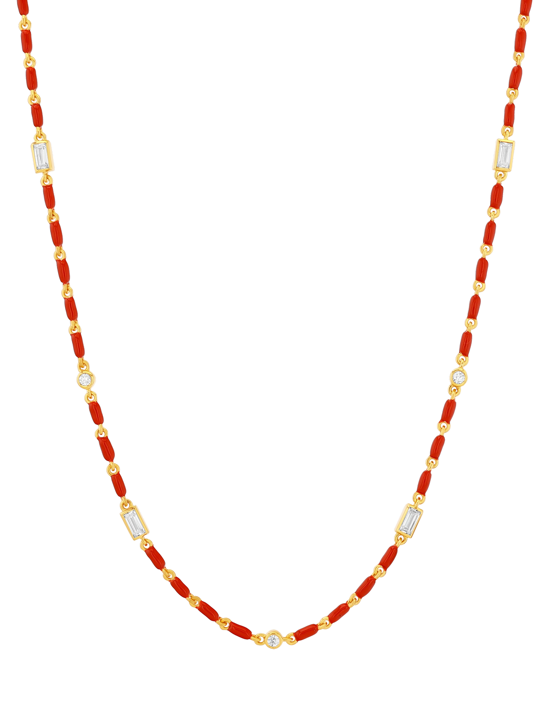 ENAMEL MOISSANITE NECKLACE IN CERISE, 18K GOLD VERMEIL