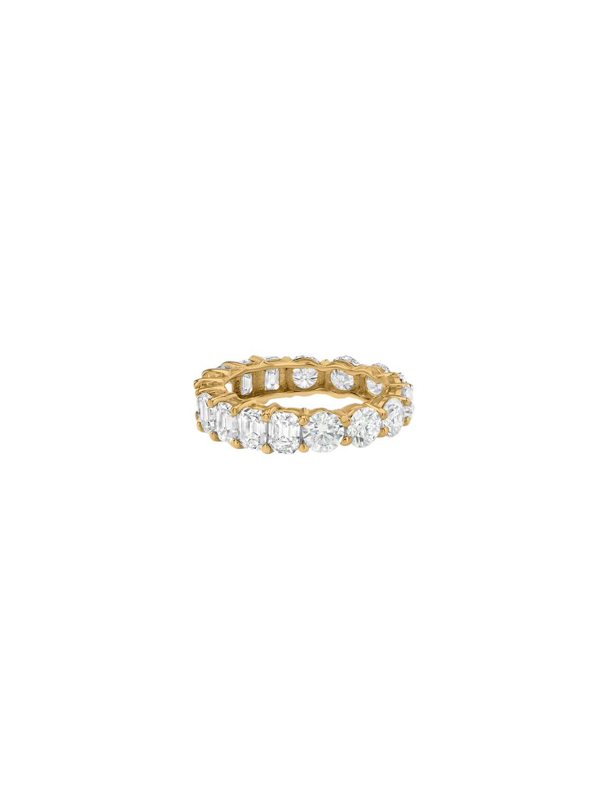 DEMI ROUND AND EMERALD CUT ETERNITY BAND IN MOISSANITE, 18K GOLD VERMEIL