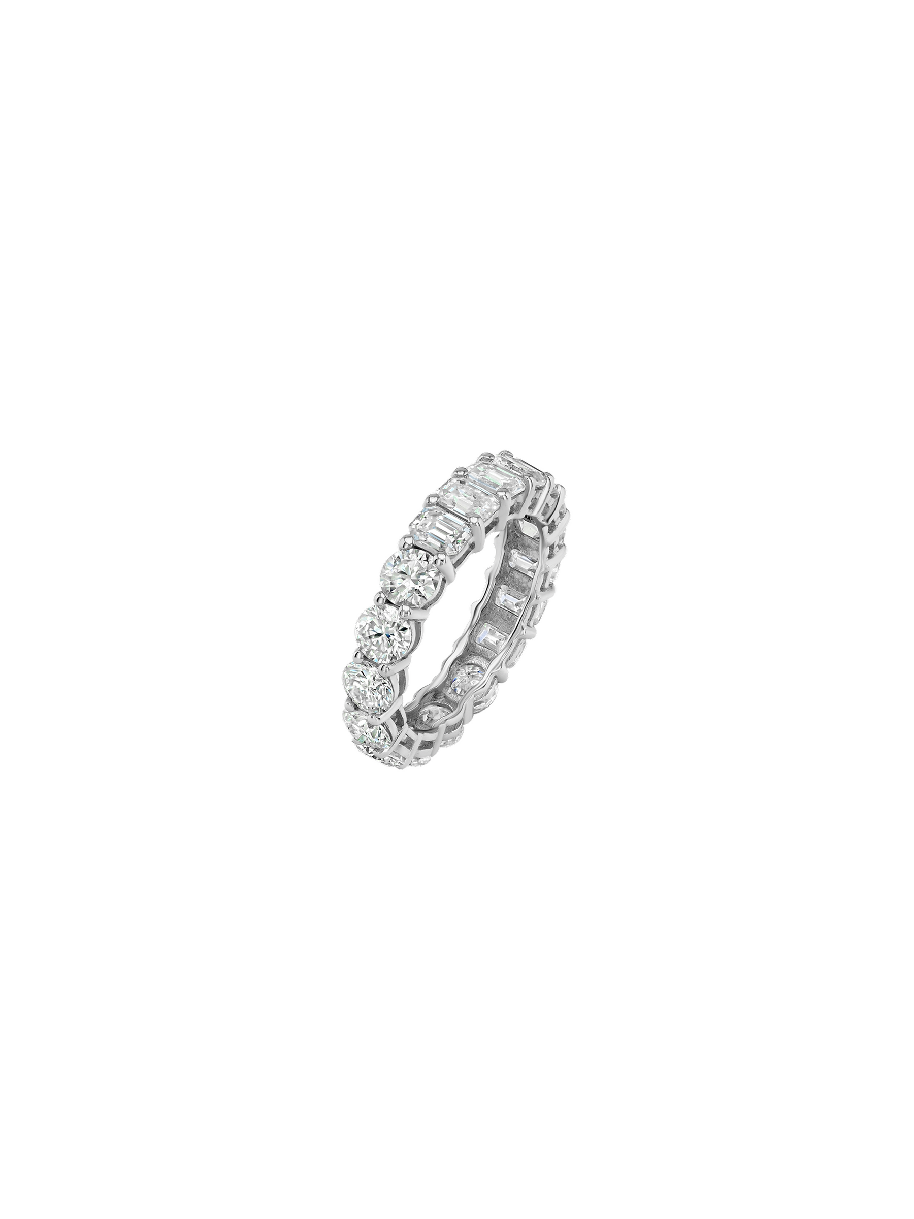 DEMI ROUND AND EMERALD-CUT ETERNITY BAND IN MOISSANITE, STERLING SILVER