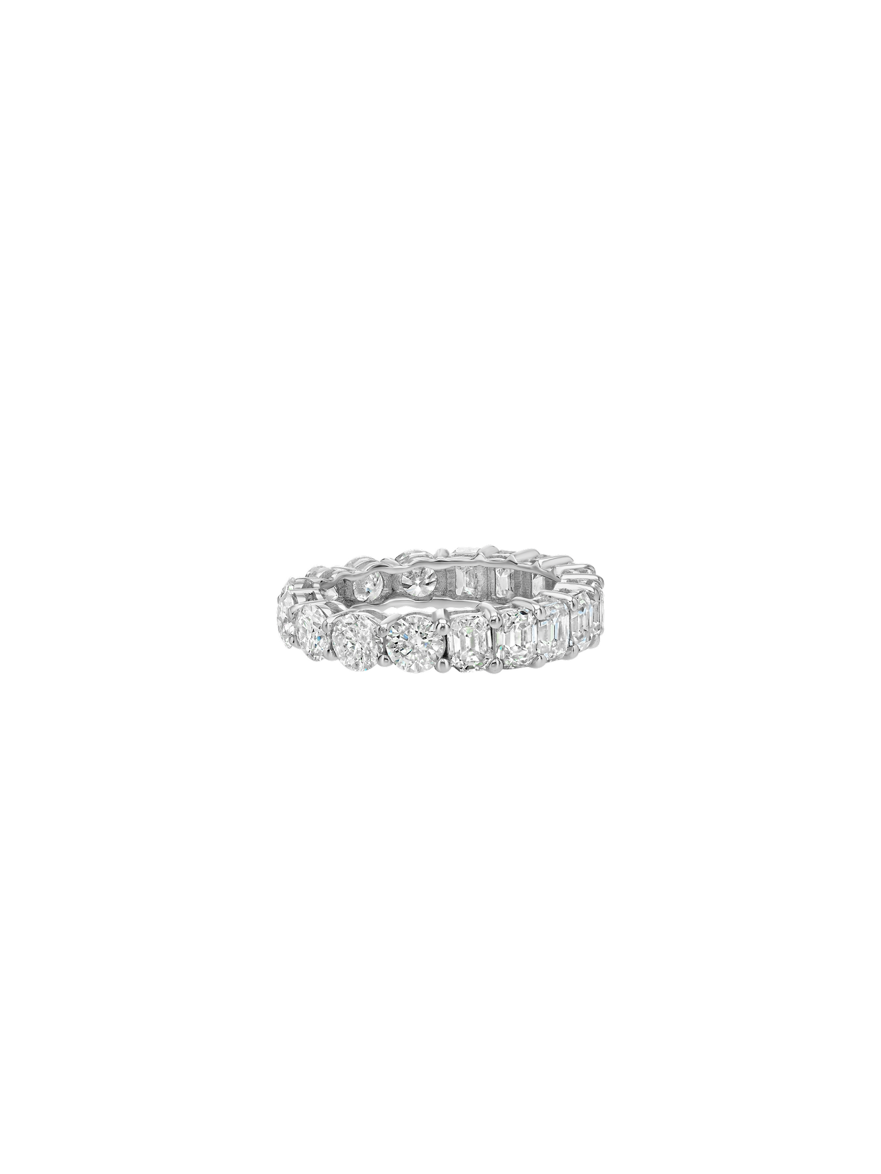 DEMI ROUND AND EMERALD-CUT ETERNITY BAND IN MOISSANITE, STERLING SILVER