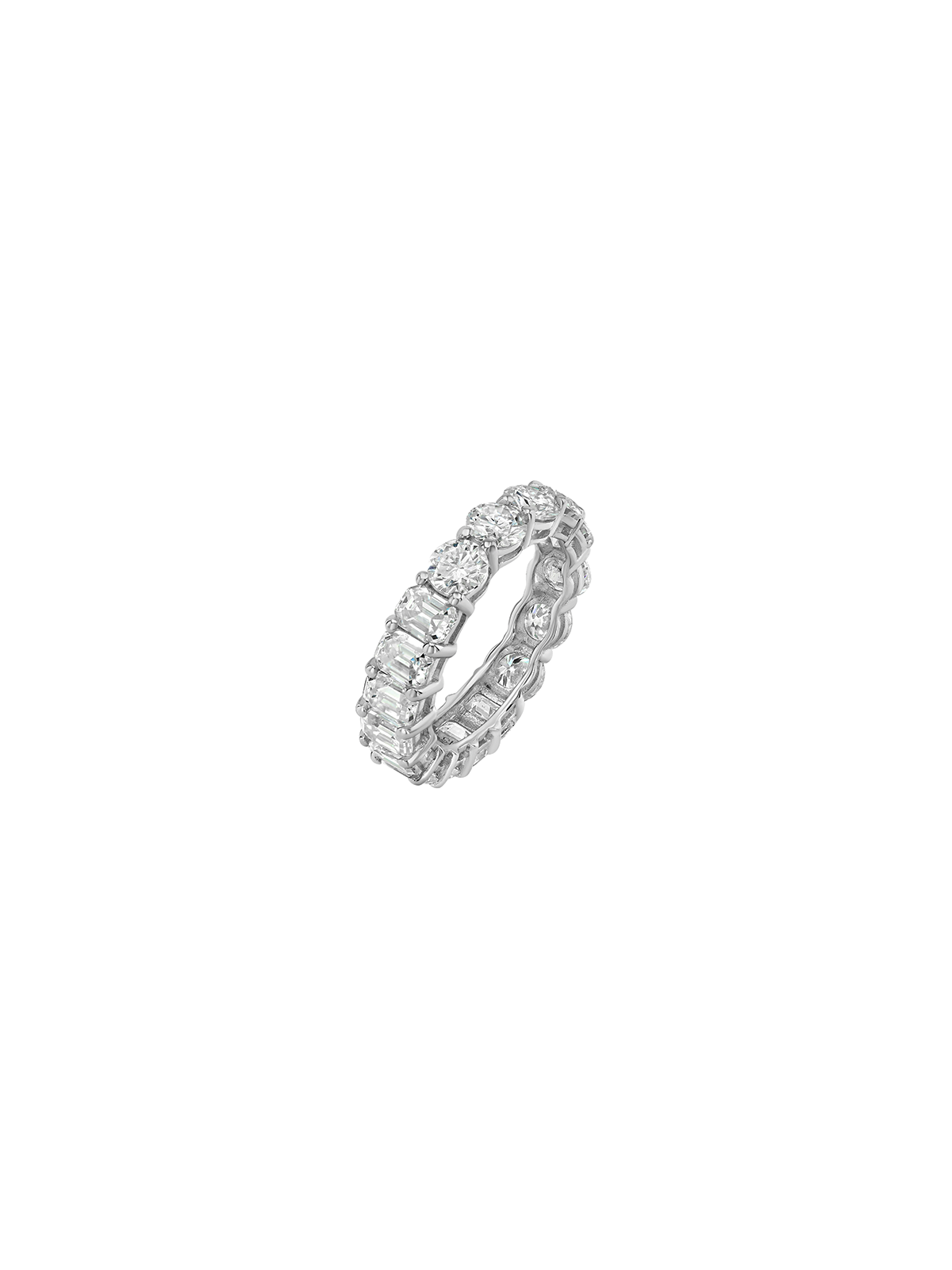 14K DEMI ROUND AND EMERALD CUT ETERNITY BAND IN LAB DIAMOND, 14K WHITE GOLD