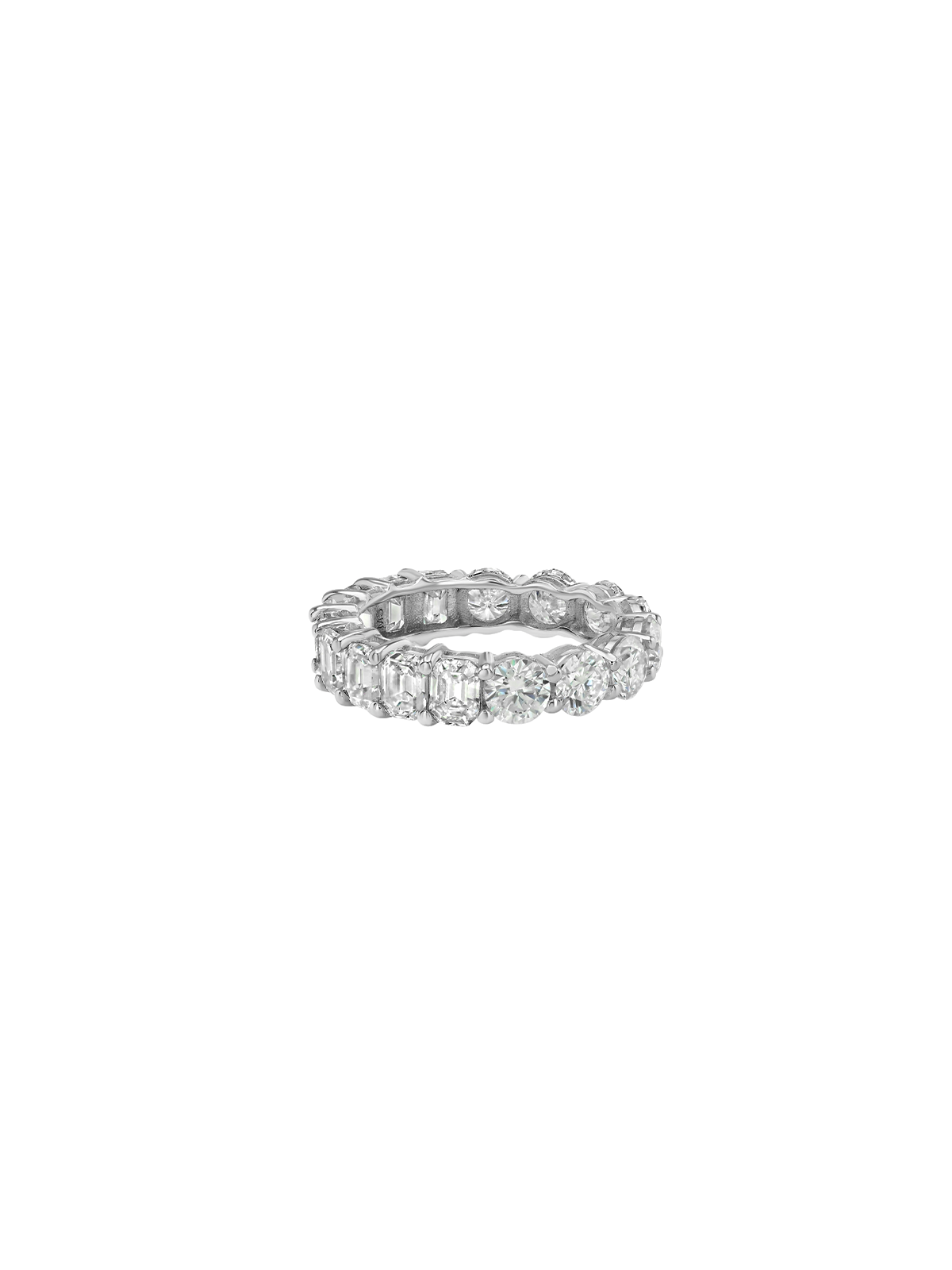 14K DEMI ROUND AND EMERALD CUT ETERNITY BAND IN LAB DIAMOND, 14K WHITE GOLD