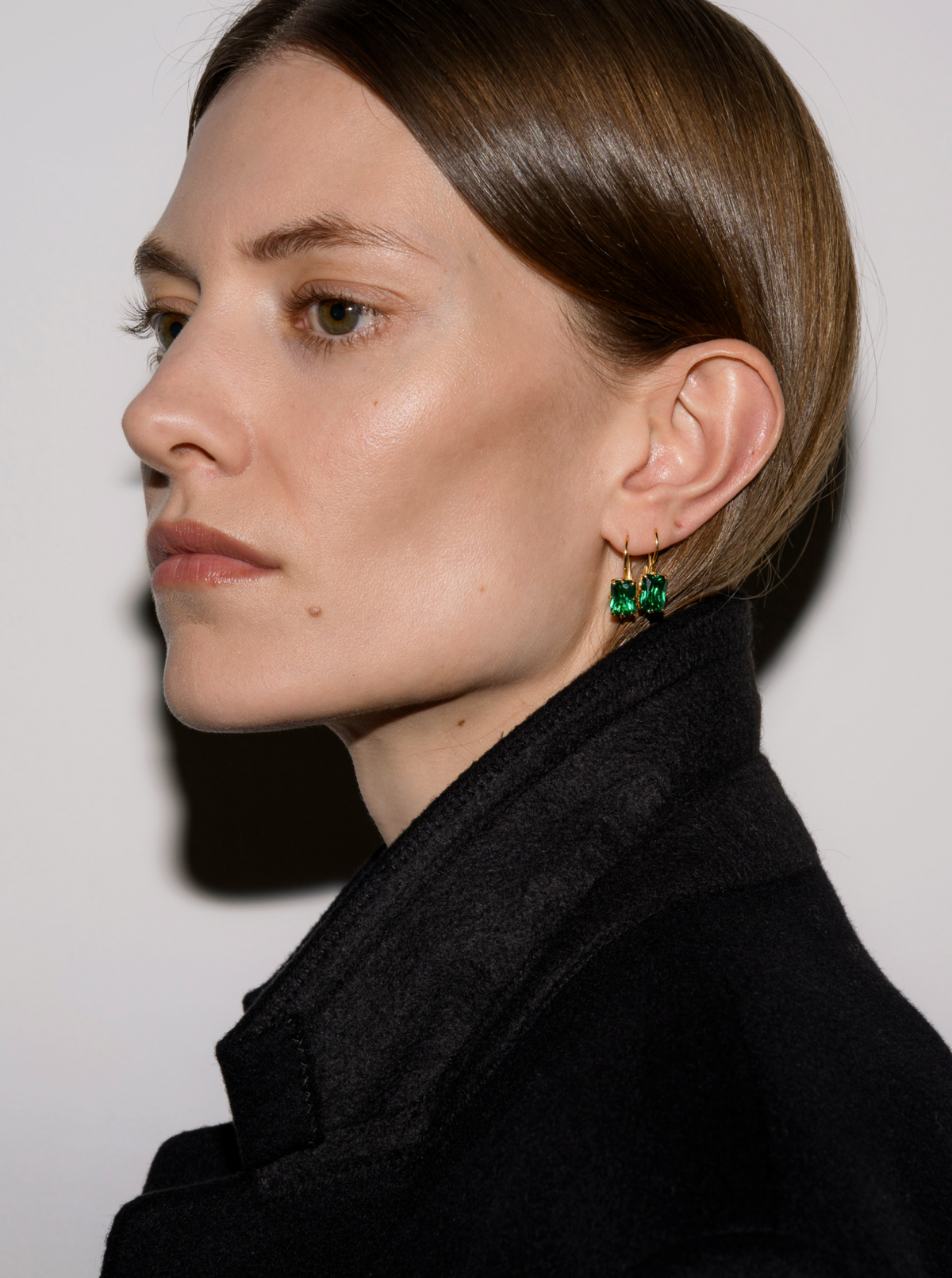 EMILE RADIANT CUT 8-PRONG NANO CRYSTAL EMERALD EARRINGS, GOLD
