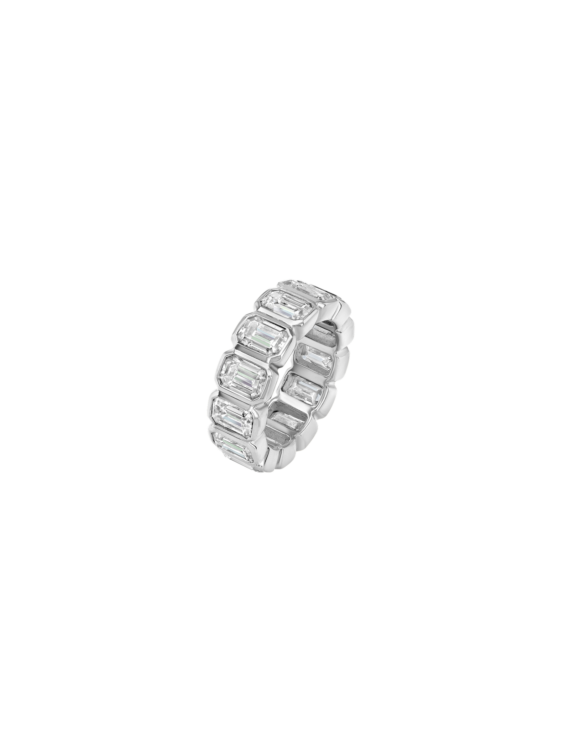 EMERALD-CUT BEZEL ETERNITY BAND IN MOISSANITE, STERLING SILVER