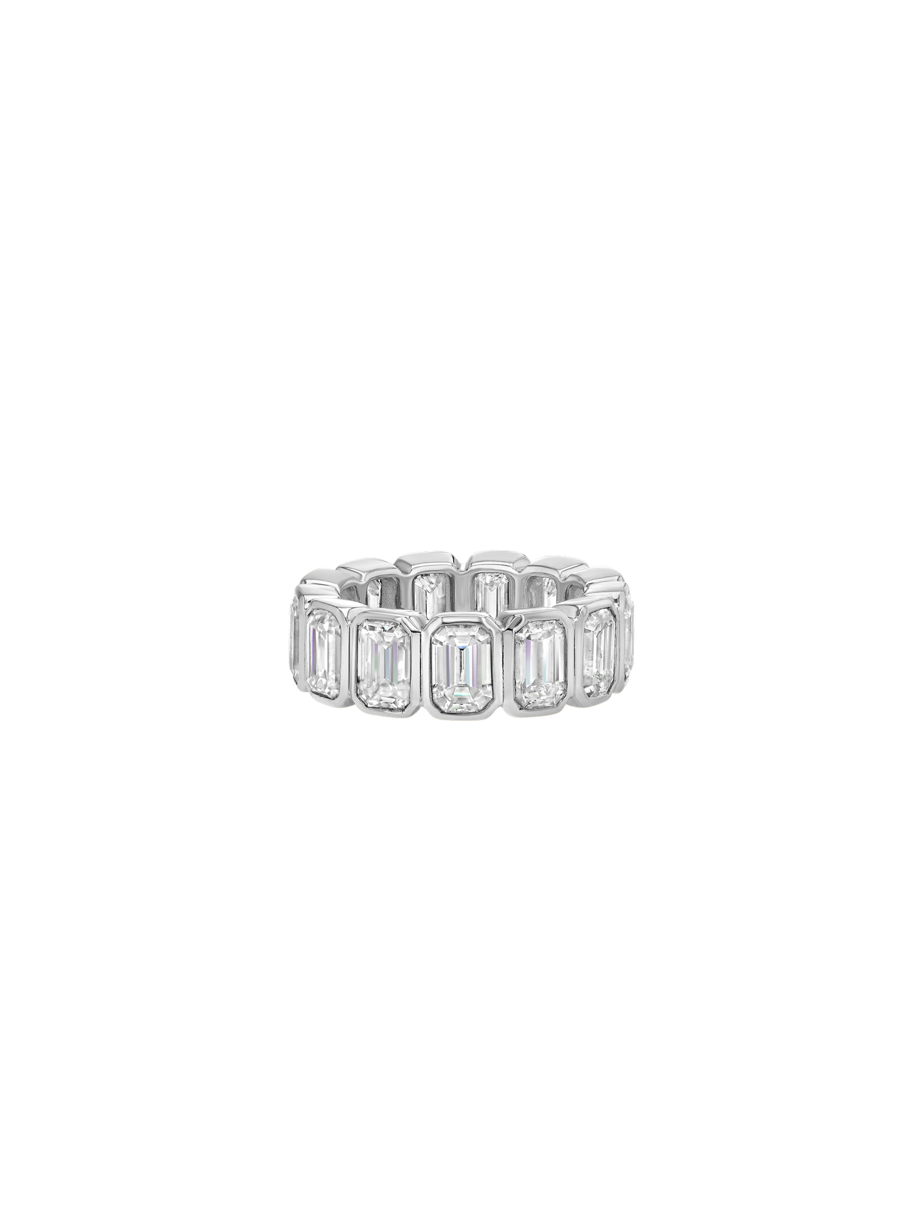 EMERALD-CUT BEZEL ETERNITY BAND IN MOISSANITE, STERLING SILVER