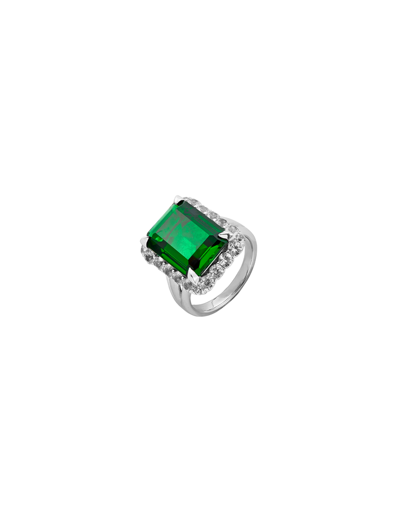 HASTINGS, LAB-GROWN EMERALD RING, SILVER