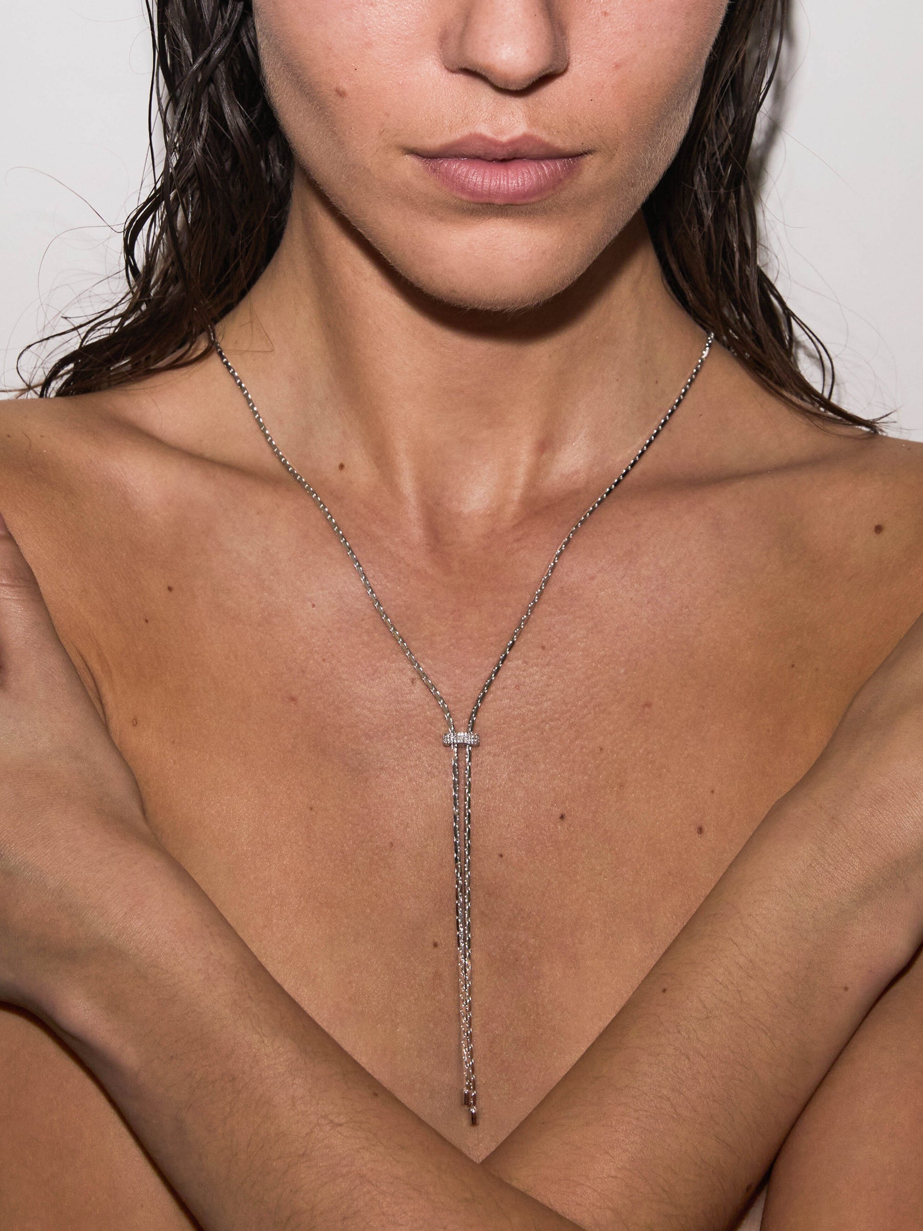 LINNEA LARIAT NECKLACE IN MOISSANITE, STERLING SILVER