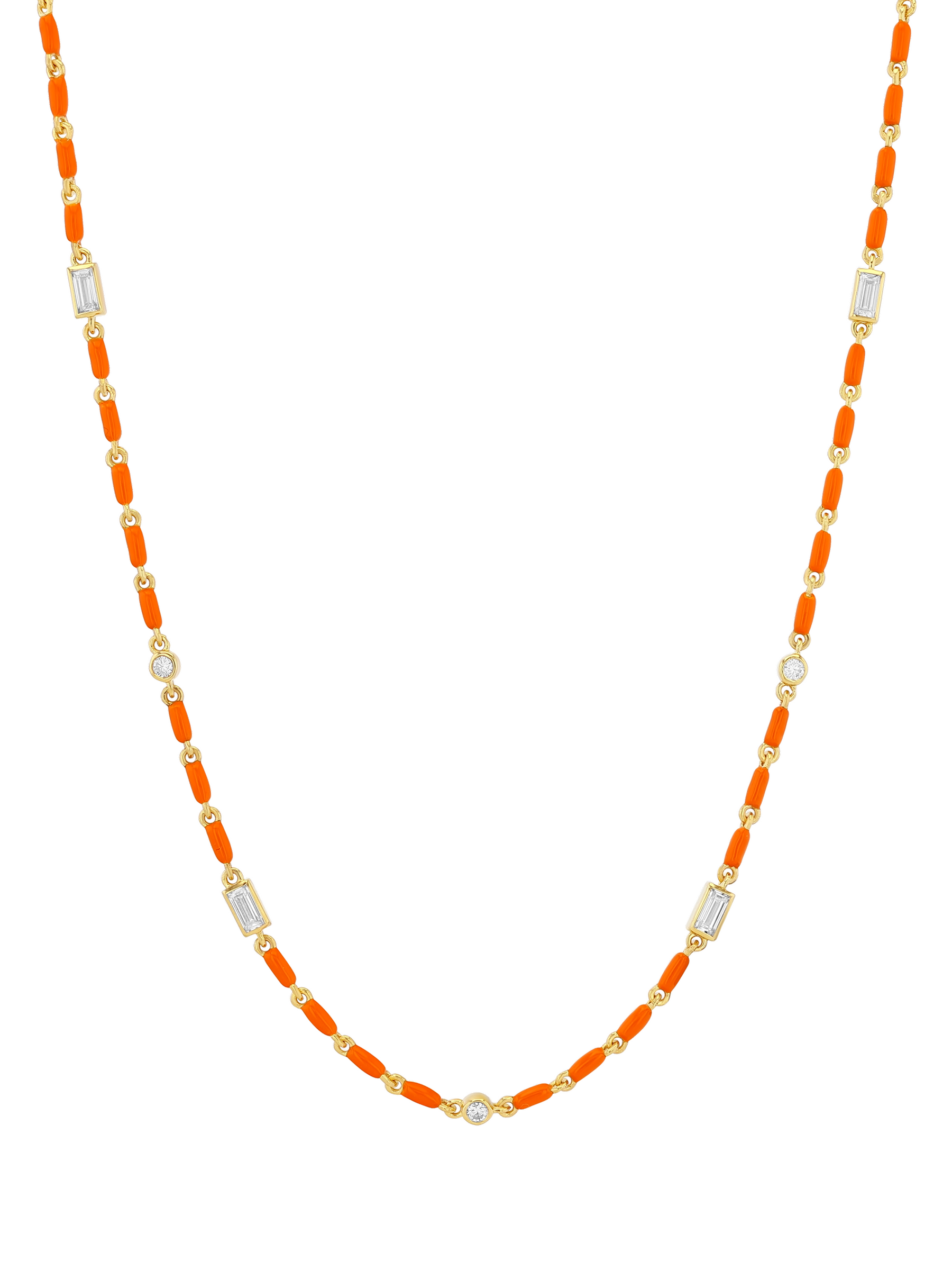 ENAMEL MOISSANITE NECKLACE IN MANDARINE, 18K GOLD VERMEIL