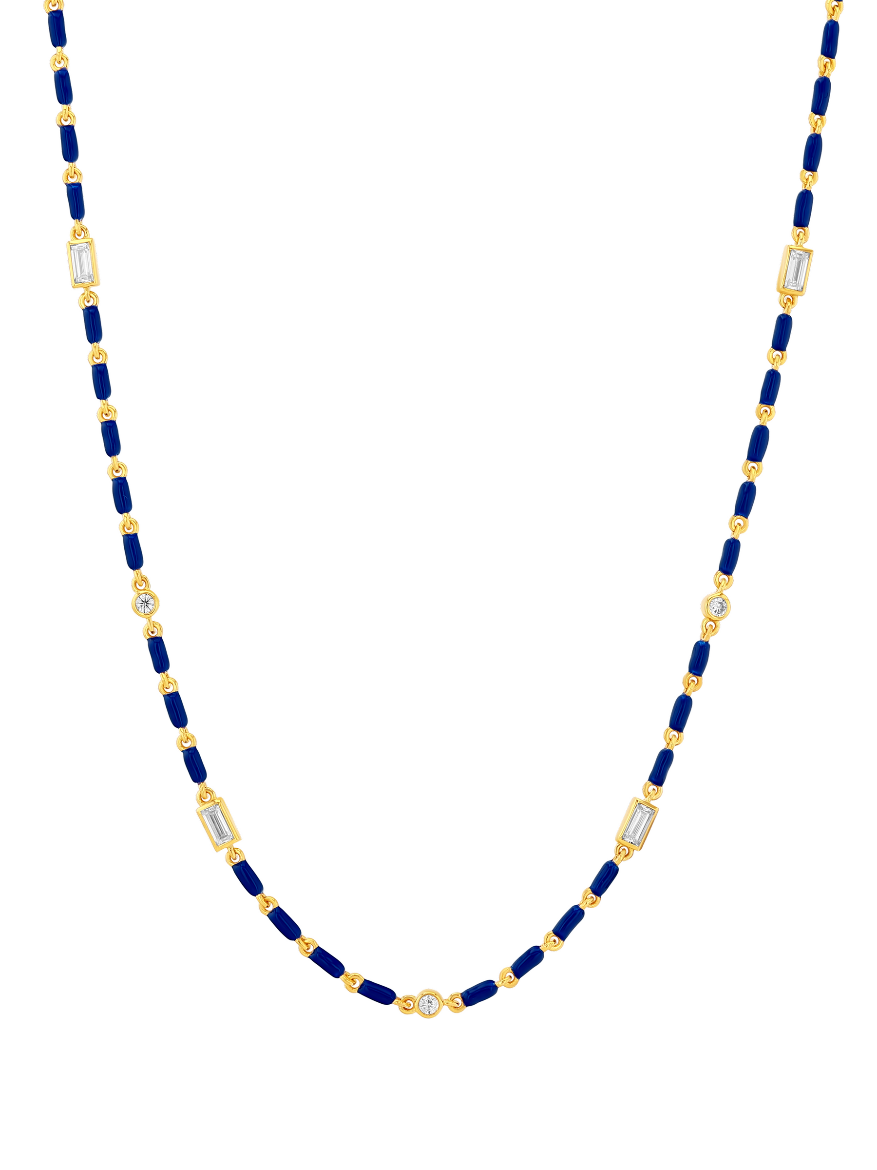 ENAMEL MOISSANITE NECKLACE IN MER, 18K GOLD VERMEIL