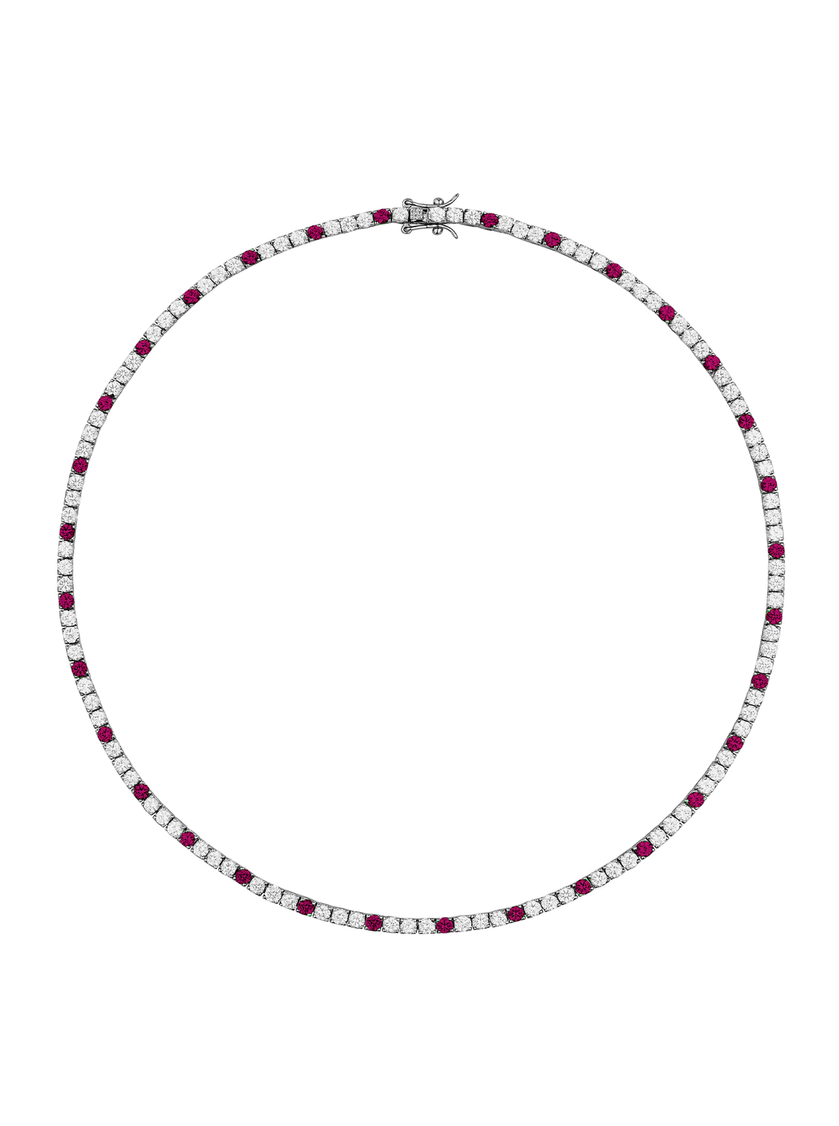 MOSS ROUND CUT, LAB 3 WHITE SAPPHIRE AND 1 RED SAPPHIRE RIVIÈRE NECKLACE