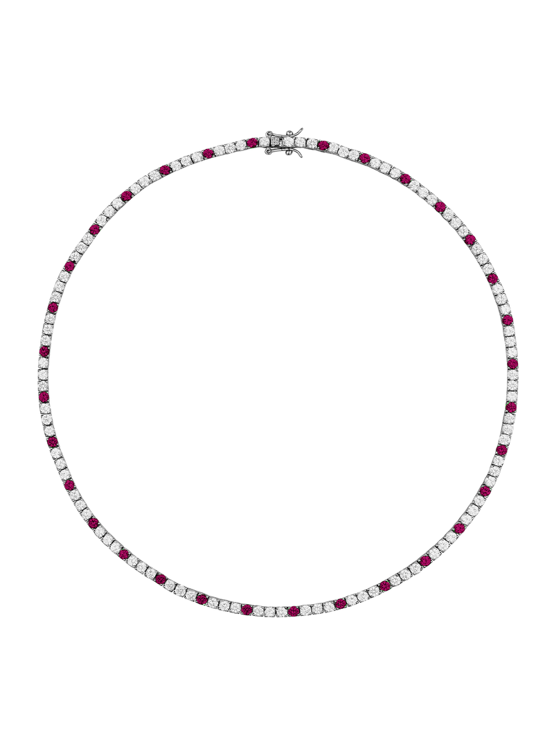 MOSS ROUND CUT, LAB-GROWN 3 WHITE SAPPHIRE AND 1 RED SAPPHIRE RIVIÈRE NECKLACE