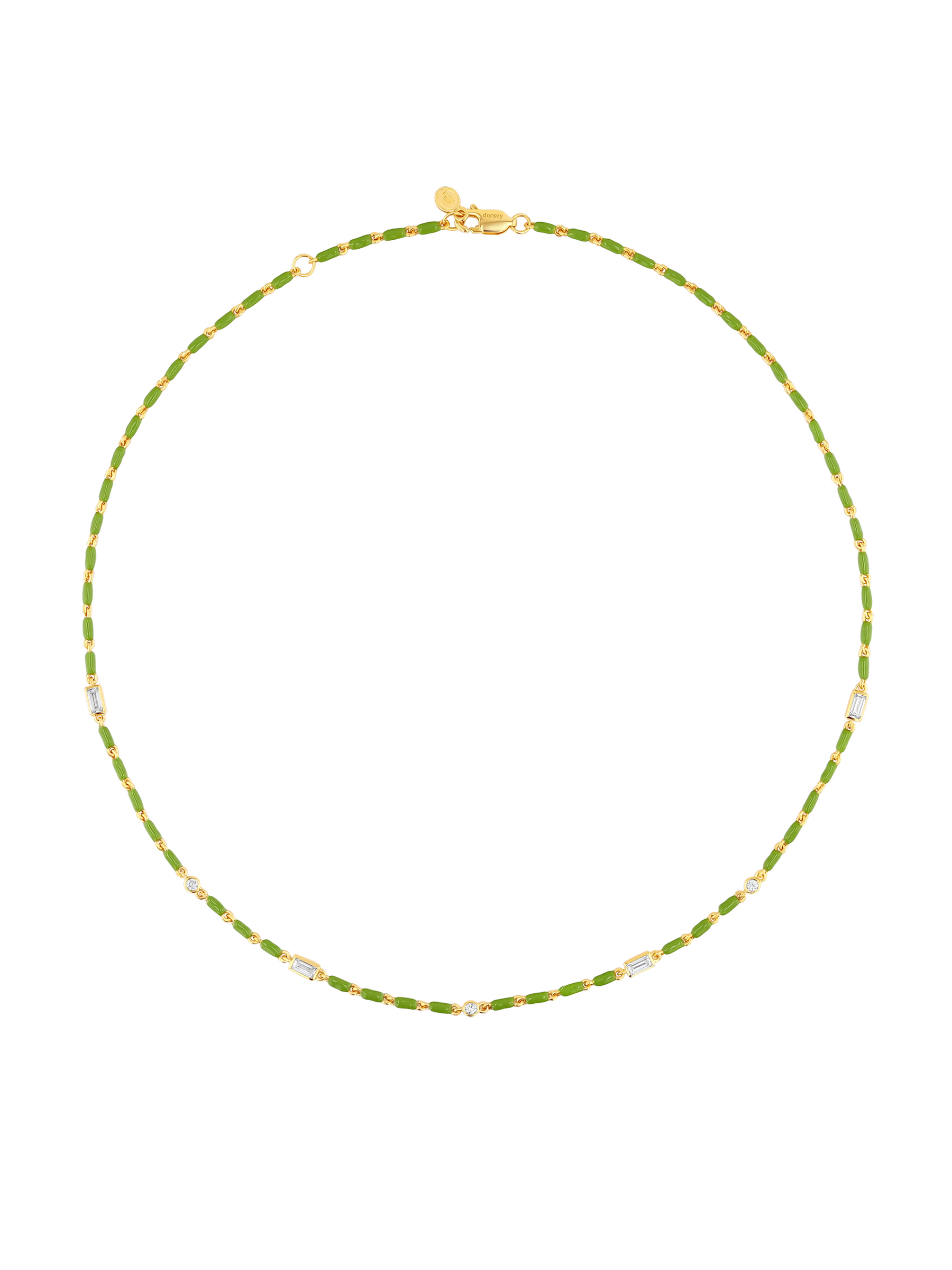 ENAMEL MOISSANITE NECKLACE IN OLIVE, 18K GOLD VERMEIL