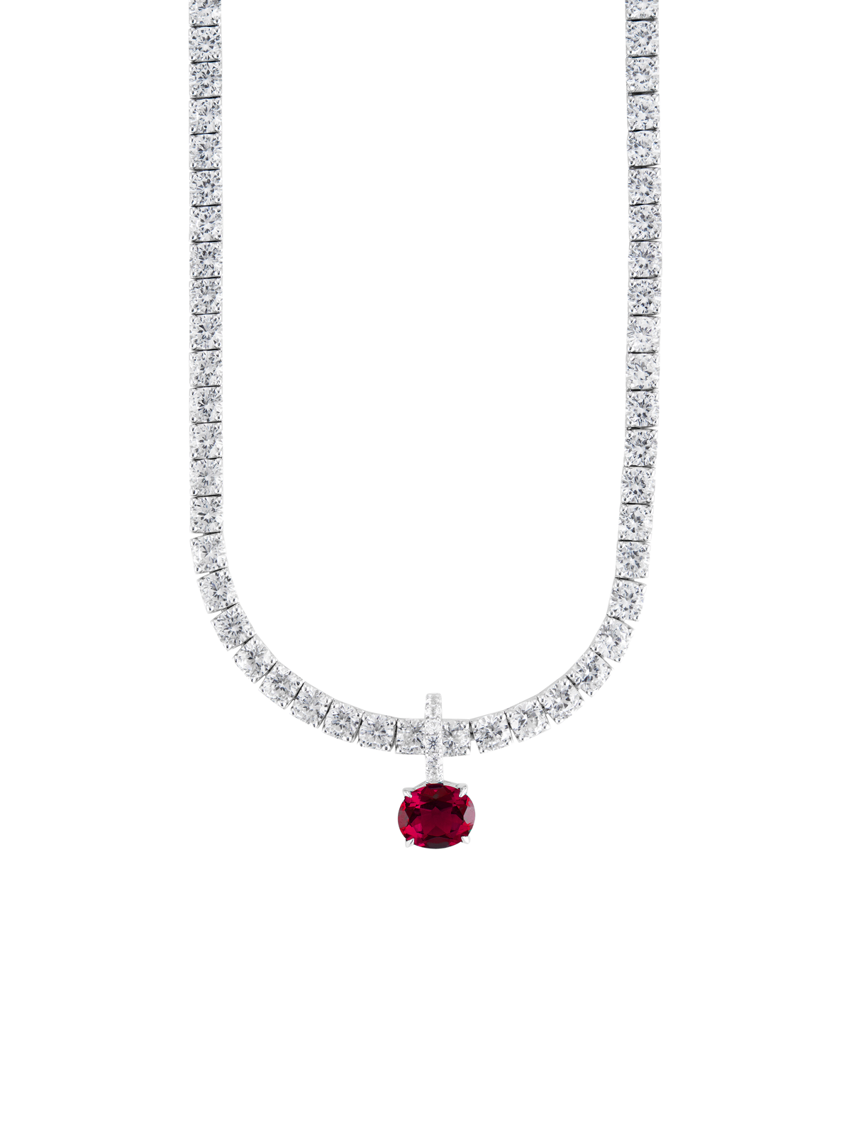 LAB RED SAPPHIRE EAST WEST OVAL PENDANT, SILVER