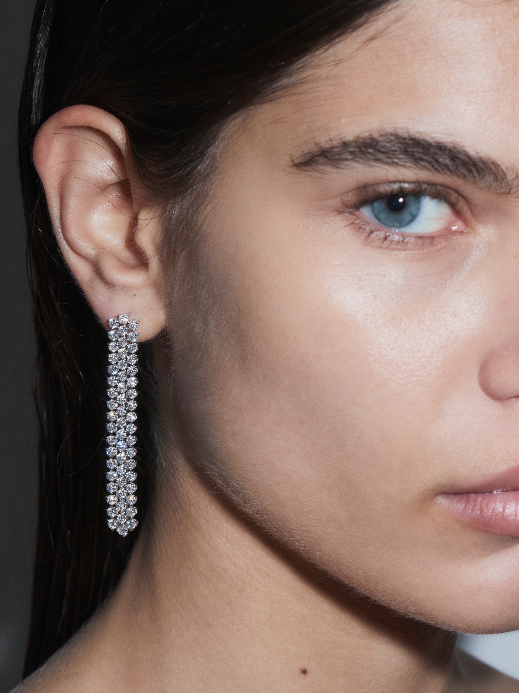 ROMY THREE-ROW RIVIÈRE EARRINGS IN MOISSANITE, STERLING SILVER