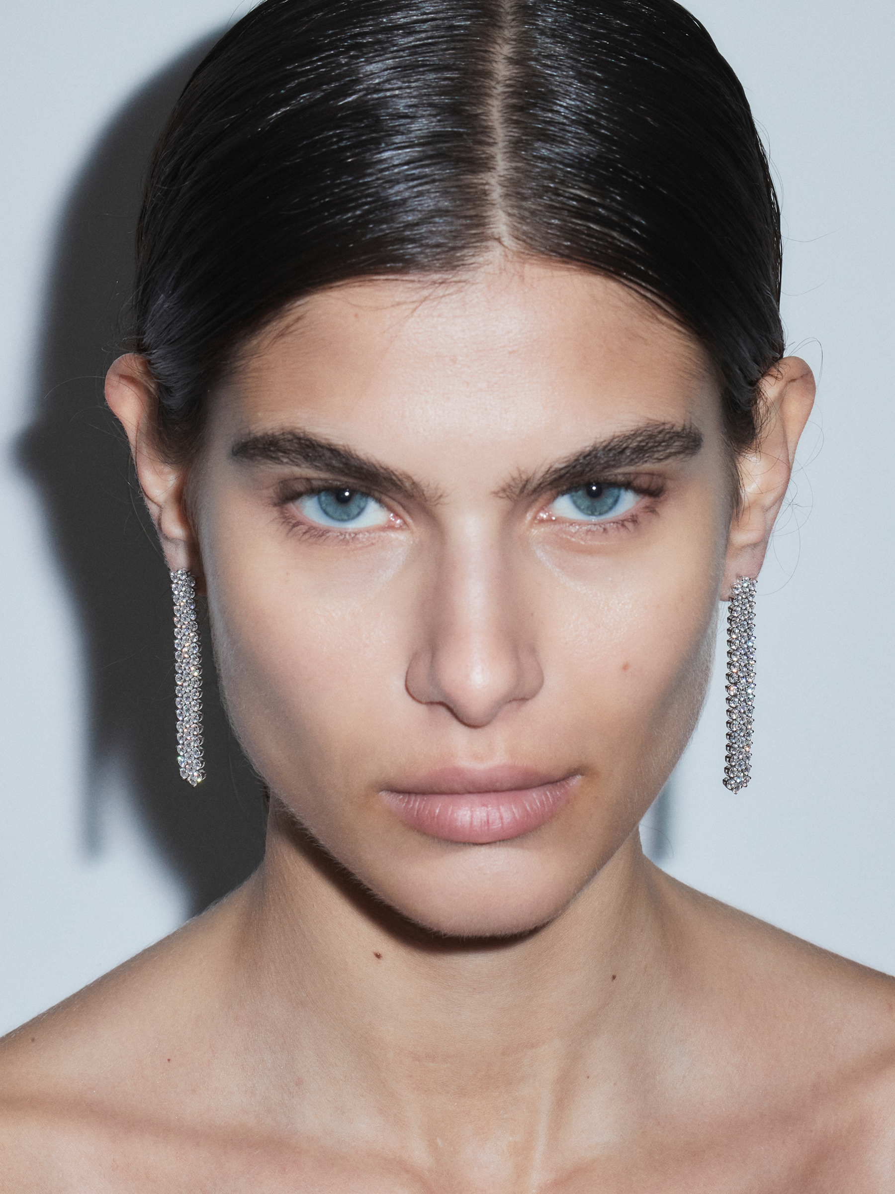 ROMY THREE-ROW RIVIÈRE EARRINGS IN MOISSANITE, STERLING SILVER