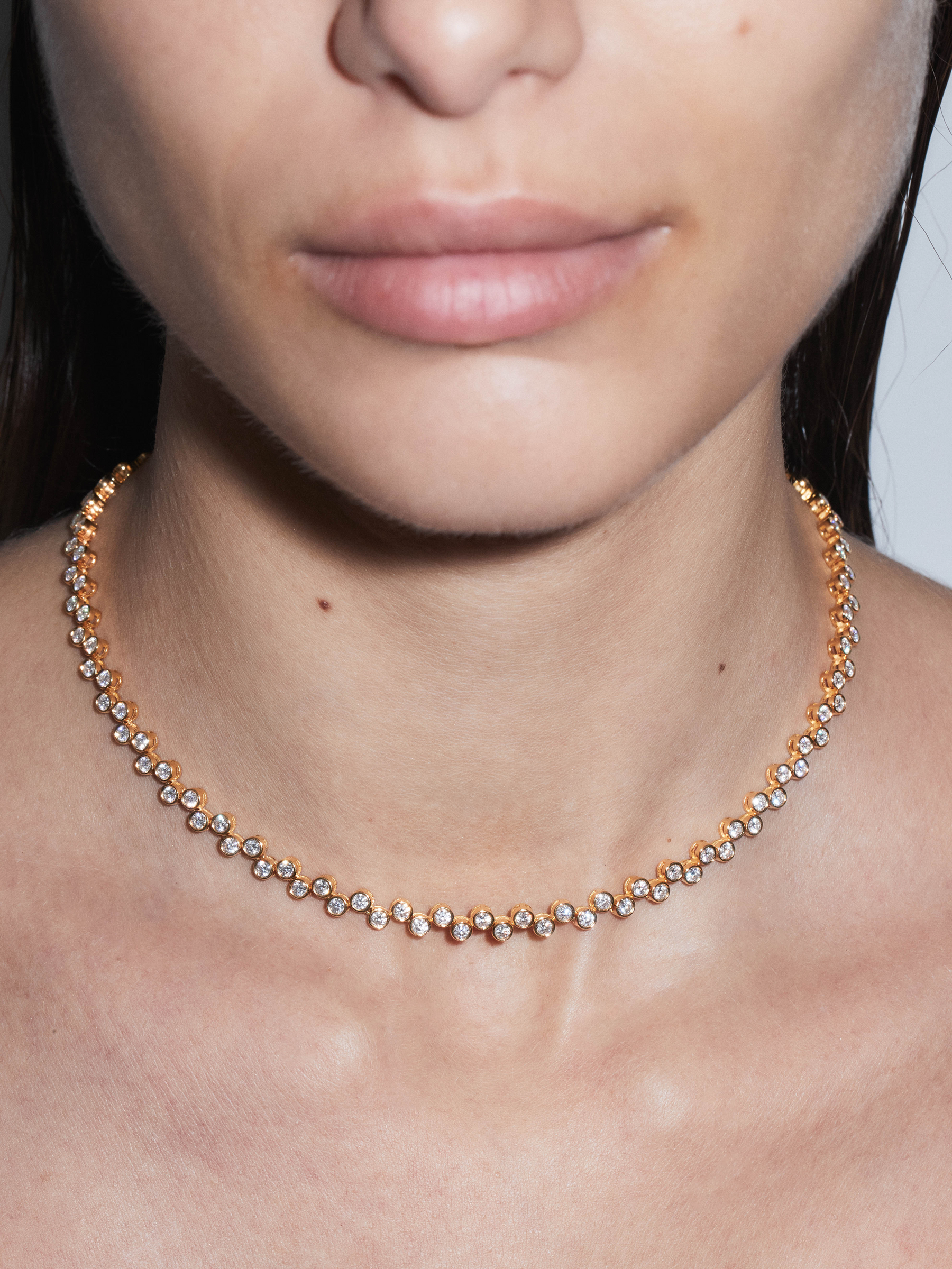 ROMY BEZEL RIVIÈRE NECKLACE IN MOISSANITE, STERLING SILVER