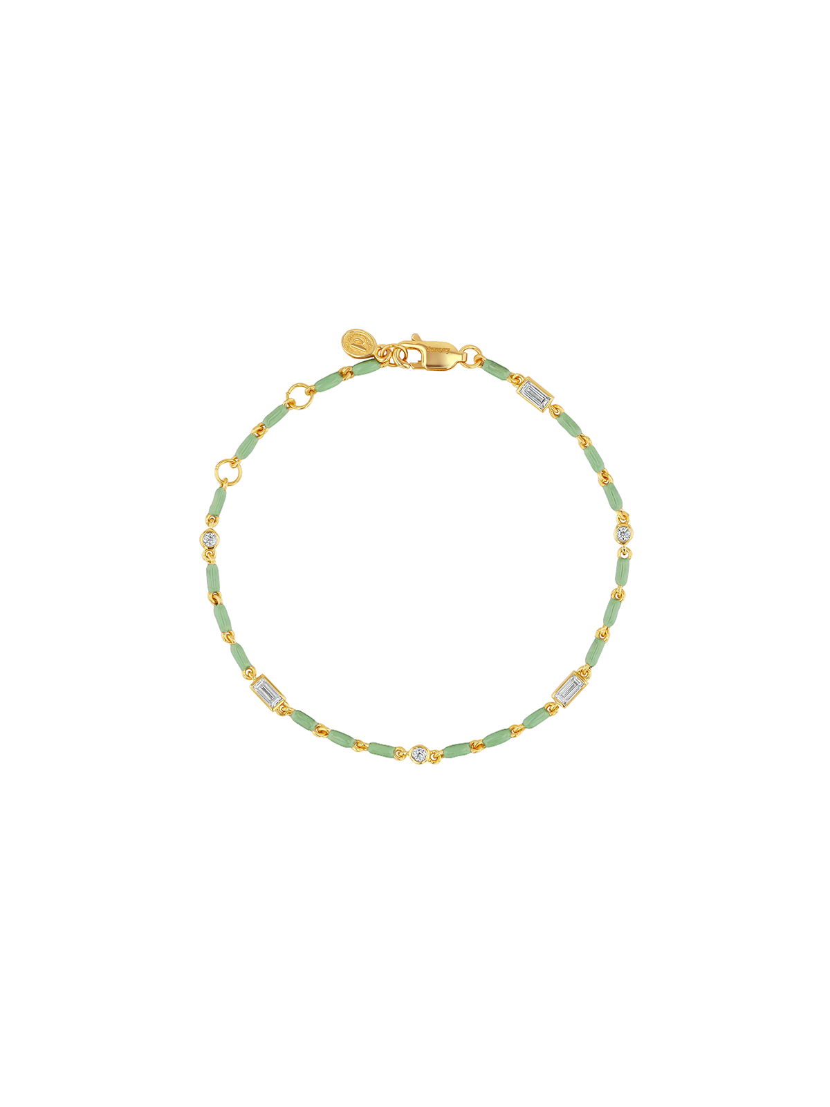 ENAMEL MOISSANITE BRACELET IN SAUGE, 18K GOLD VERMEIL