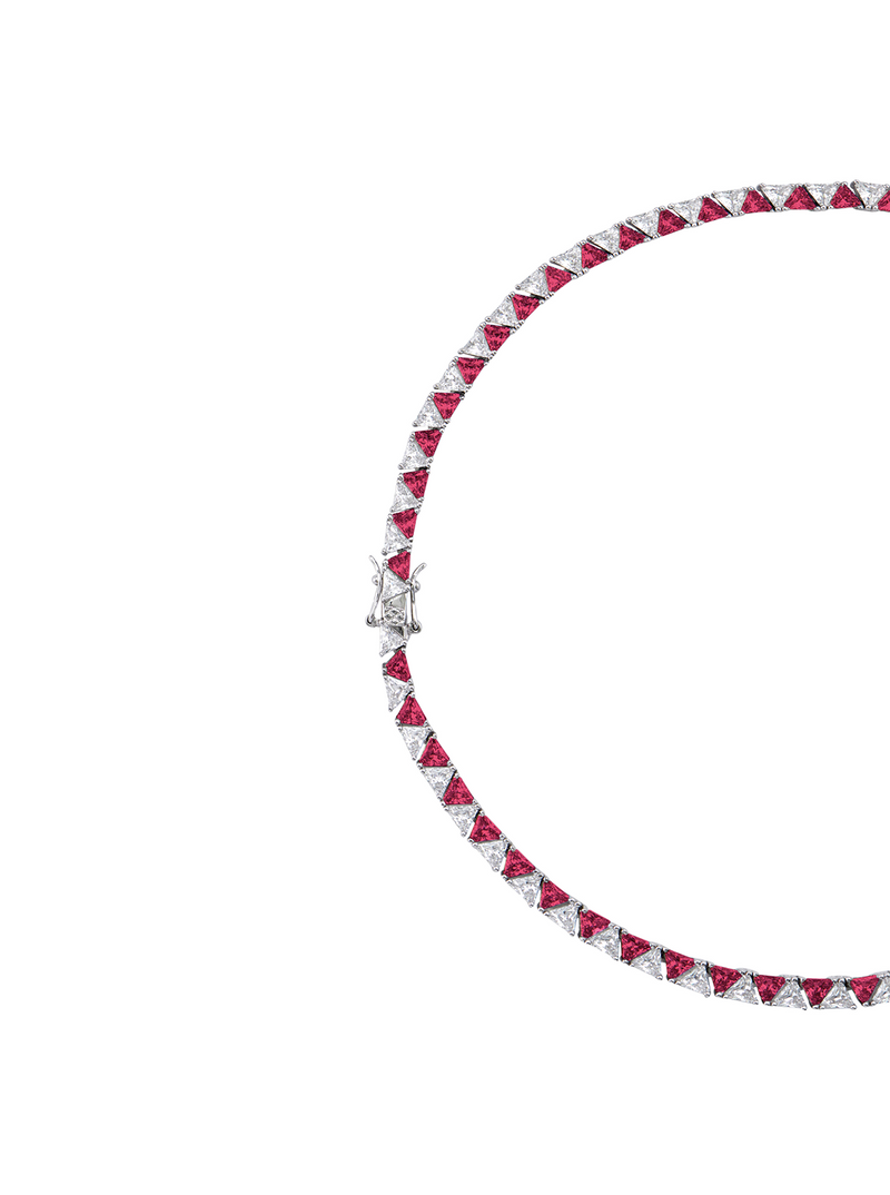 THEODORA DOUBLE TRILLION, LAB-GROWN WHITE AND RED SAPPHIRE RIVIÈRE NECKLACE