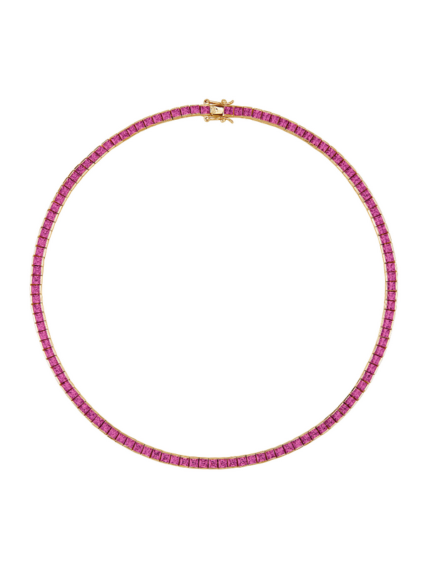 CUSTOM DORSEY PRINCESS CUT, LAB-GROWN DARK PINK SAPPHIRE RIVIÈRE NECKLACE