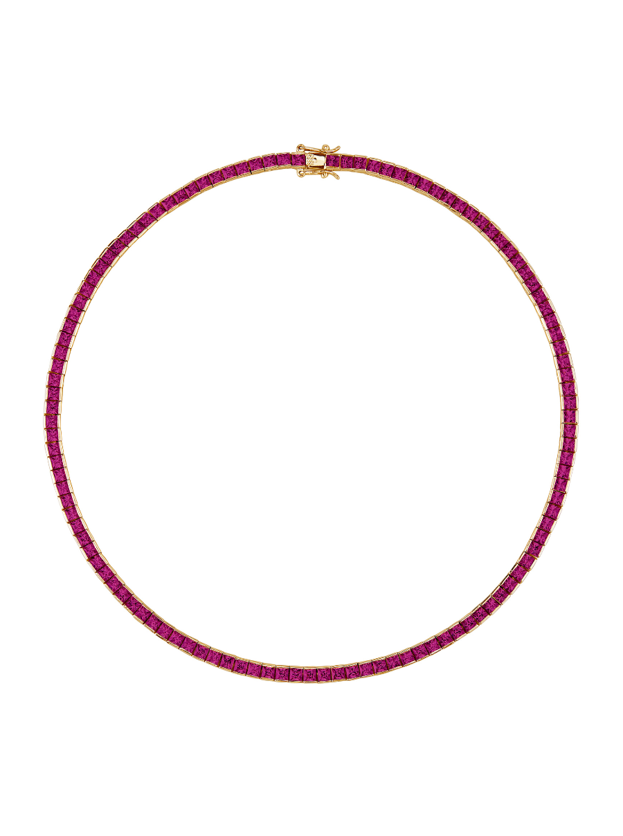 CUSTOM DORSEY PRINCESS CUT, LAB RED SAPPHIRE RIVIÈRE NECKLACE