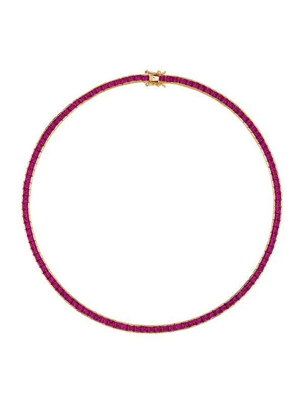 CUSTOM DORSEY PRINCESS CUT, LAB RED SAPPHIRE RIVIÈRE NECKLACE