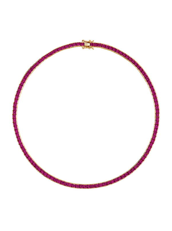 CUSTOM DORSEY PRINCESS CUT, LAB-GROWN RED SAPPHIRE RIVIÈRE NECKLACE