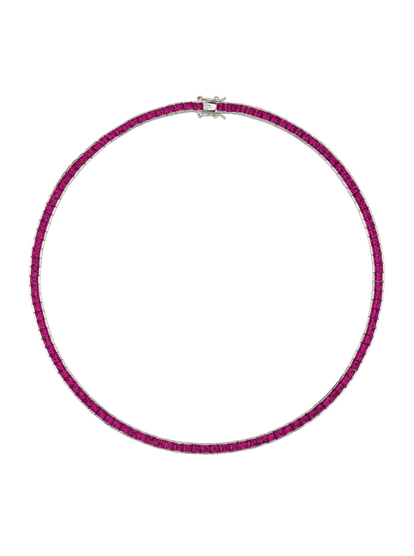 CUSTOM DORSEY PRINCESS CUT, LAB RED SAPPHIRE RIVIÈRE NECKLACE