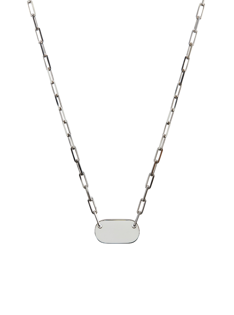 SMALL BAR ID NECKLACE, SILVER