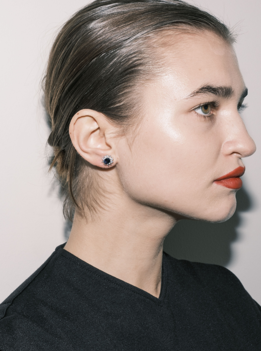 PETITE SPENCER, BLUE AND WHITE SAPPHIRE STUDS – Dorsey