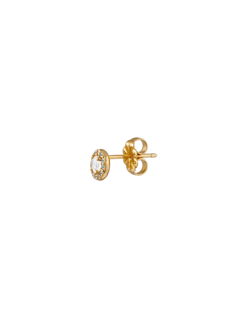 VIOLETTE PAVÉ HALO, LAB-GROWN WHITE SAPPHIRE STUD, GOLD