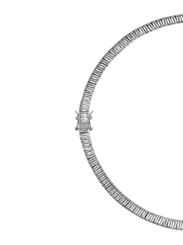 PETITE BESSETTE, LAB-GROWN WHITE SAPPHIRE BAGUETTE SILVER RIVIÈRE NECKLACE