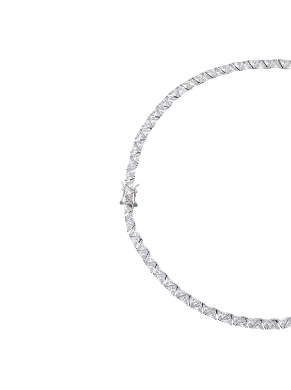 THEODORA DOUBLE TRILLION, LAB-GROWN WHITE SAPPHIRE SILVER RIVIÈRE NECKLACE