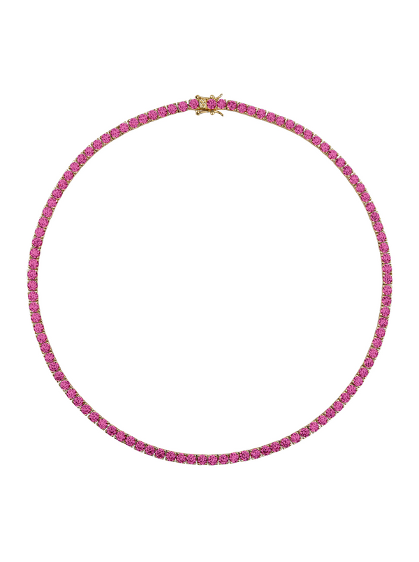 CUSTOM KATE ROUND CUT, LAB DARK PINK SAPPHIRE RIVIÈRE NECKLACE