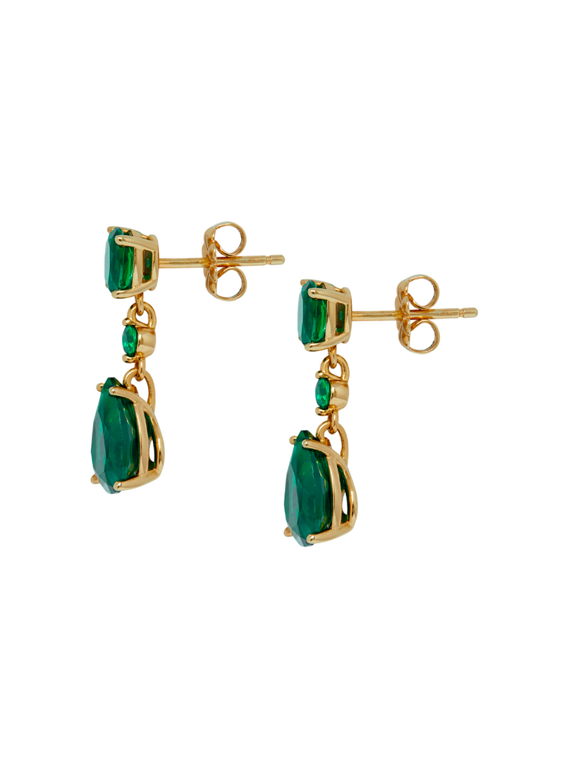 BEA, 5 CARAT LAB-GROWN EMERALD GOLD DROP EARRINGS