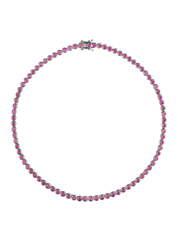 CUSTOM JAMES BEZEL, LAB DARK PINK SAPPHIRE RIVIÈRE NECKLACE