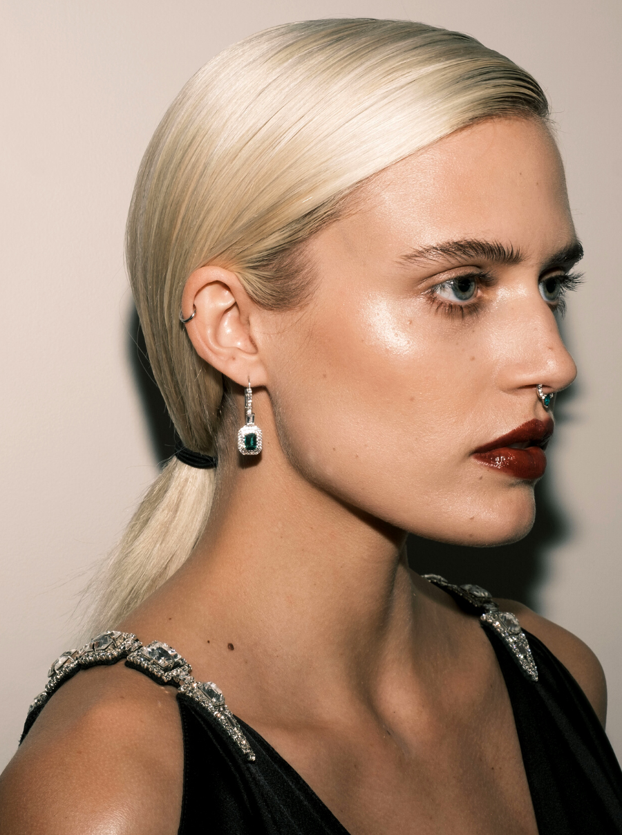 DORSEY PAVÉ AND EMERALD PEAR CENTER SEPTUM CUFF, SILVER