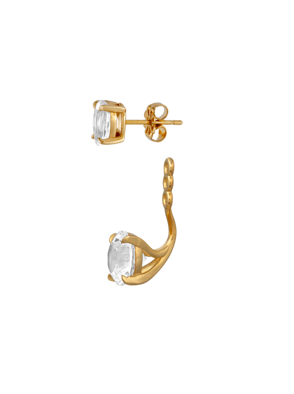OVAL AND ROUND LAB-GROWN WHITE SAPPHIRE EAR JACKET EARRING