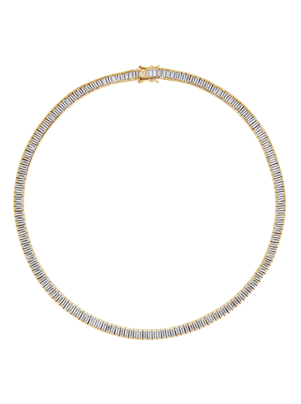 PETITE BESSETTE, LAB-GROWN WHITE SAPPHIRE BAGUETTE GOLD RIVIÈRE NECKLACE