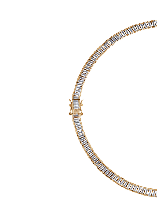 PETITE BESSETTE, LAB-GROWN WHITE SAPPHIRE BAGUETTE GOLD RIVIÈRE NECKLACE