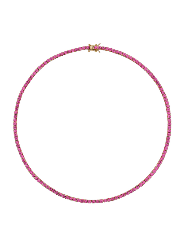 CUSTOM MOSS ROUND CUT, LAB-GROWN DARK PINK SAPPHIRE RIVIÈRE NECKLACE