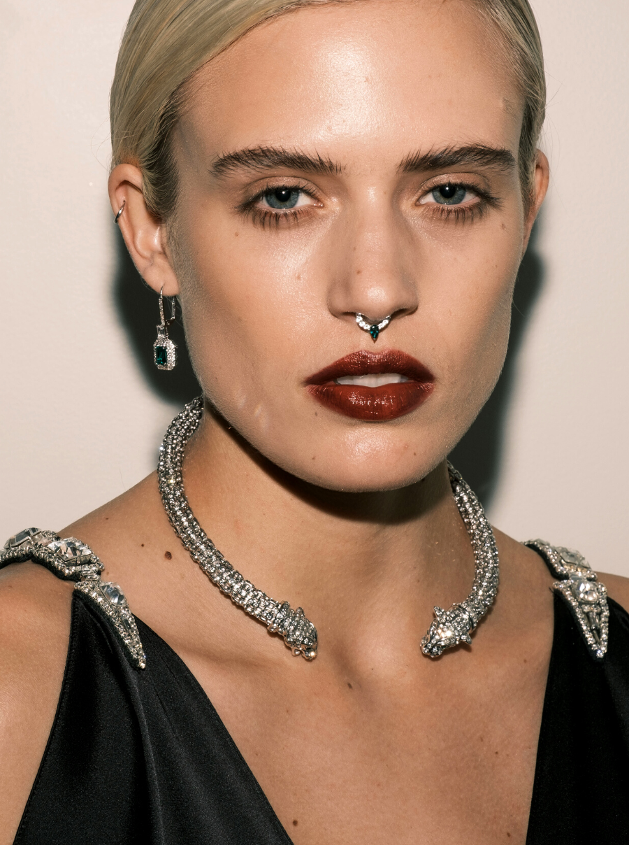 DORSEY PAVÉ AND EMERALD PEAR CENTER SEPTUM CUFF, SILVER