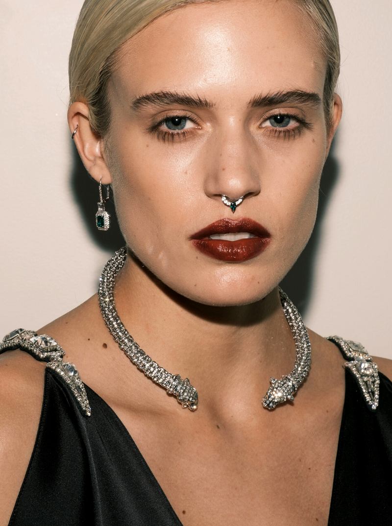 DORSEY PAVÉ AND EMERALD PEAR CENTER SEPTUM CUFF, SILVER