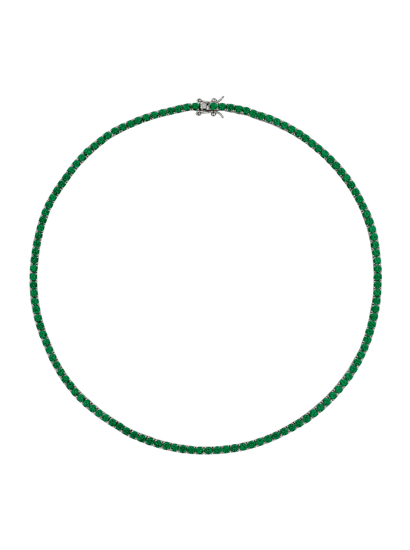 CUSTOM MOSS ROUND CUT, LAB-GROWN NANO CRYSTAL EMERALD RIVIÈRE NECKLACE