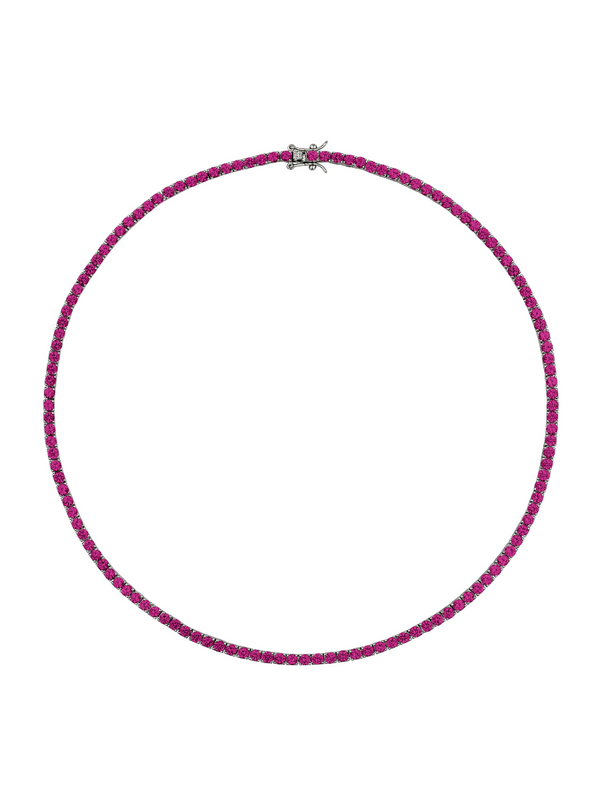 CUSTOM MOSS ROUND CUT, LAB-GROWN RED SAPPHIRE RIVIÈRE NECKLACE