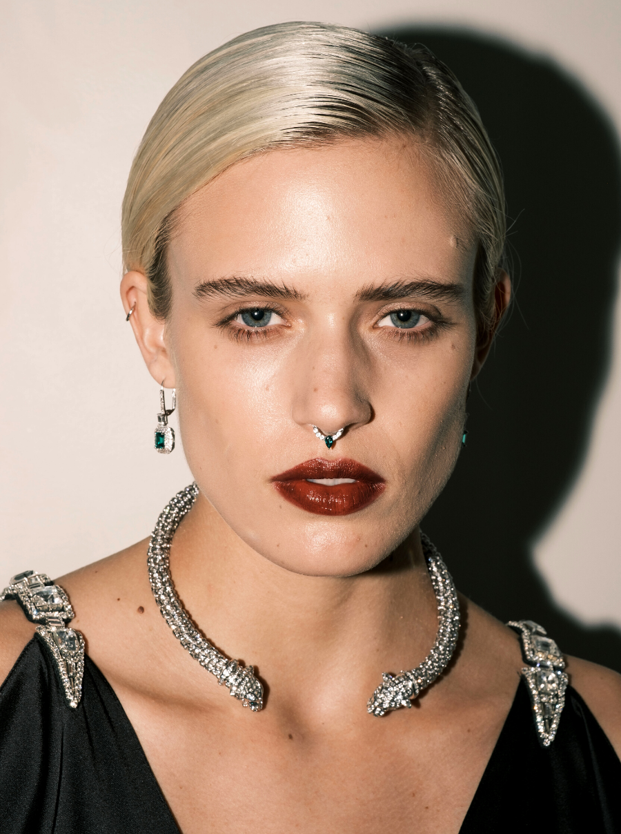 DORSEY PAVÉ AND EMERALD PEAR CENTER SEPTUM CUFF, SILVER