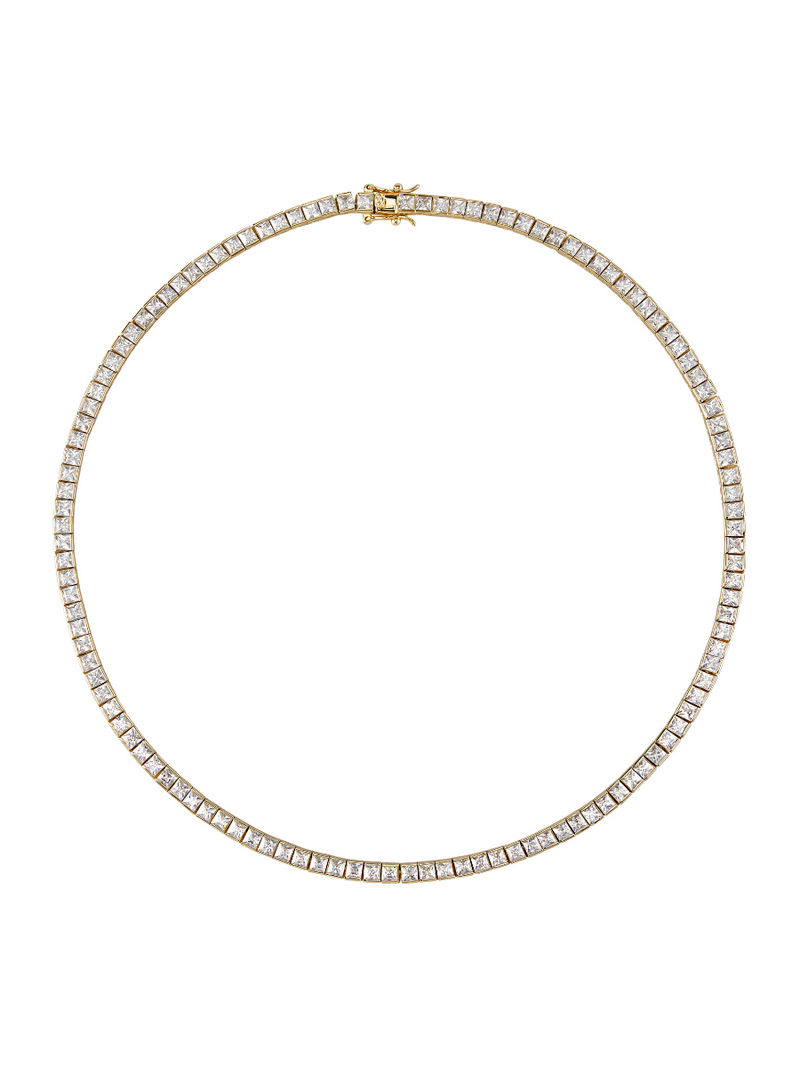 DORSEY PRINCESS CUT, LAB-GROWN WHITE SAPPHIRE GOLD RIVIÈRE NECKLACE